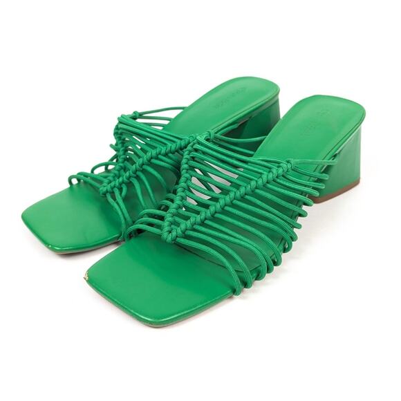 Open Edit Vibrant Green Clover Strappy Square Toe Block Heel Sandals Size 8.5 - Picture 2 of 11